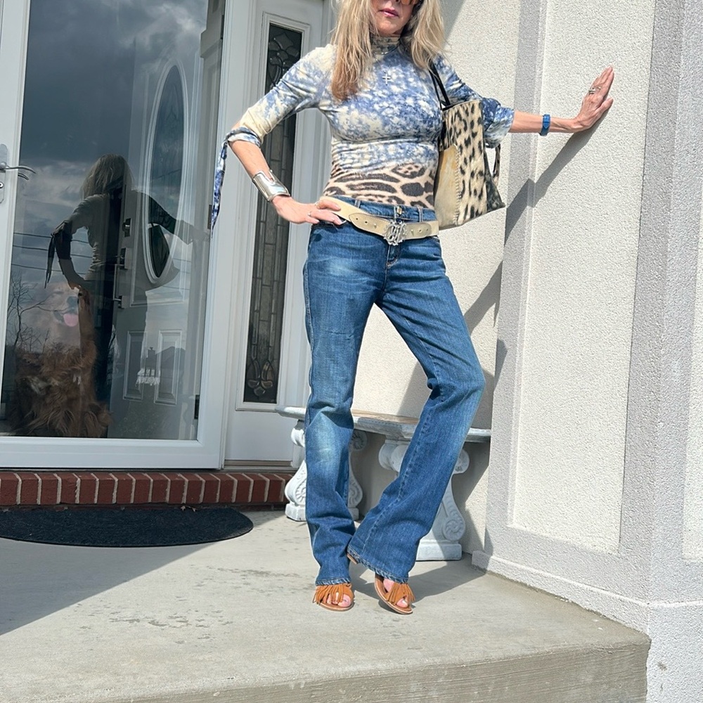 Roberto Cavalli, vintage Stylish Blue and Cream Women's Top - Picture 3 of 15